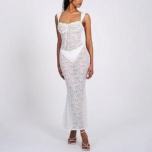 Miss Circle Veronica White Lace Maxi Dress